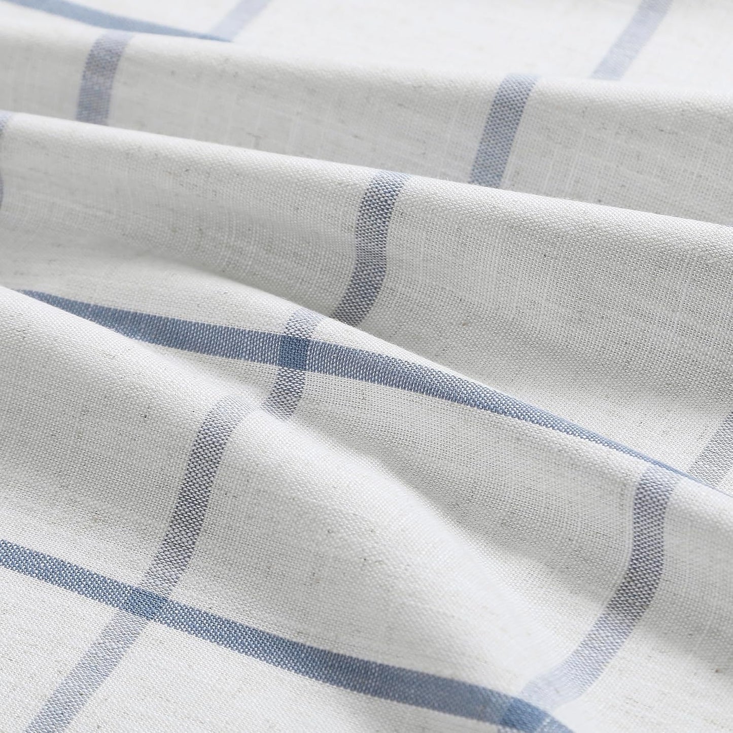Vision Home Blue Plaid Linen Pinch Pleated Full Blackout Curtains Checkered Thermal Insulated Window Panels 90 inch for Bedroom Living Room Darkening Rustic Pinch Pleat Drapes with Hooks 40" Wx90 Lx2