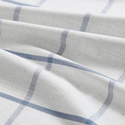 Vision Home Blue Plaid Linen Pinch Pleated Full Blackout Curtains Checkered Thermal Insulated Window Panels 90 inch for Bedroom Living Room Darkening Rustic Pinch Pleat Drapes with Hooks 40" Wx90 Lx2