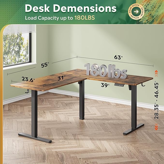 DEVAISE L Shaped Standing Desk Adjustable Height, Dual Motor Electric Corner - Image 3