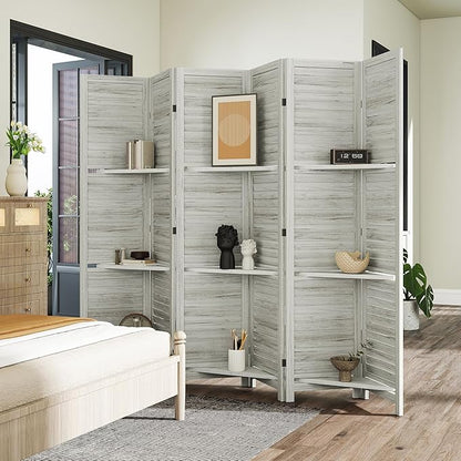 HOMCOM Room Divider, 6 Panel 67" Tall Wood Privacy Screen - Image 8