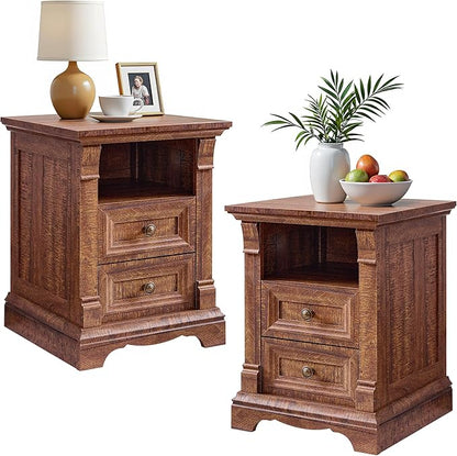 T4TREAM Farmhouse Nightstand Set of 2, Wooden End Table w/Roman Column by T4TREAMFurniture