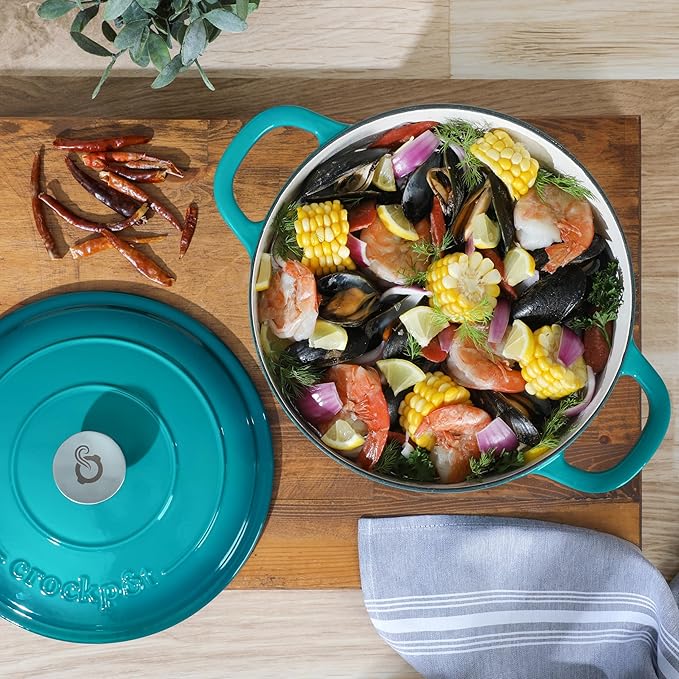 Crock-Pot Artisan 7-Quart Round Dutch Oven – Teal Ombre, Enameled Cast Iron - Image 3