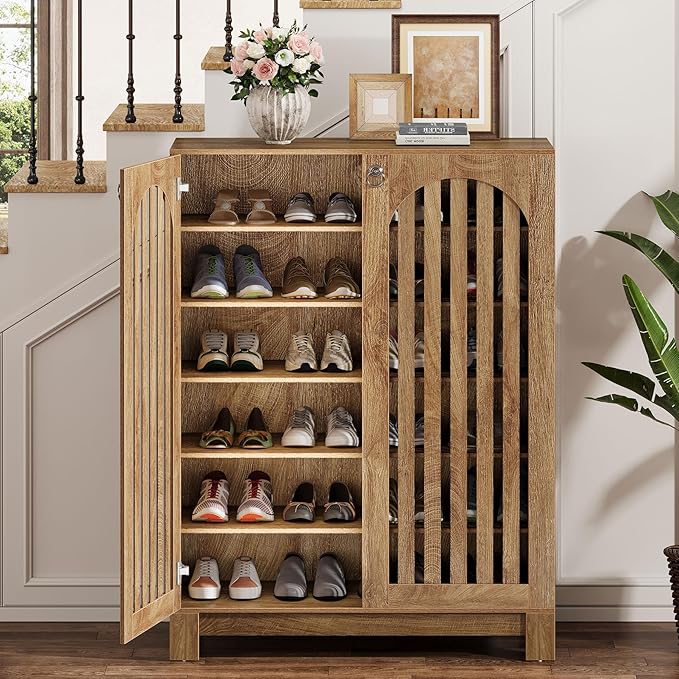 Tribesigns Shoe Cabinet with Slatted Doors, 6-Tier Entryway Shoe Storage Rack - Image 4