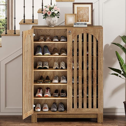 Tribesigns Shoe Cabinet with Slatted Doors, 6-Tier Entryway Shoe Storage Rack - Image 4