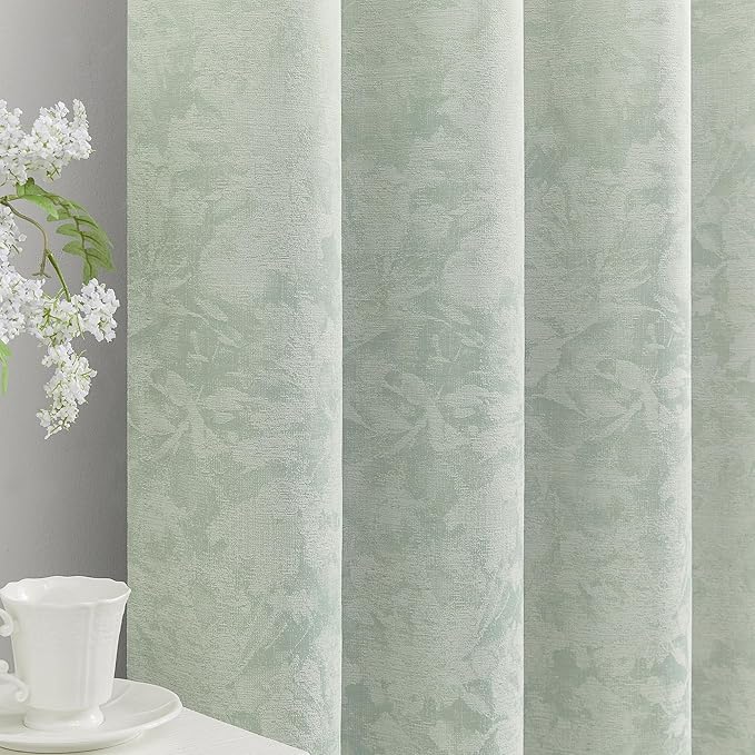 Beauoop Green Floral Jacquard Blackout Curtains 90 Inches Long 2 Panels by Beauoop