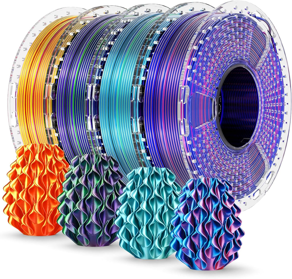 SUNLU Silk PLA+ Filament 1.75mm Multicolor 250gx4, Silky Glossy Dual Color PL...