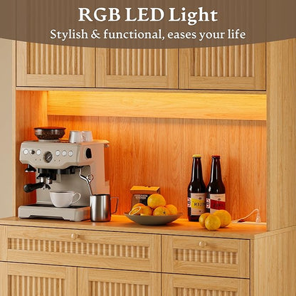 Pantry Cabinet with Charging Station and Light, Tall Kitchen Pantry Storage - Image 5