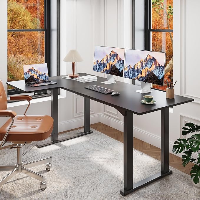 SANODESK 4-Leg L Shaped Standing Desk, Electric Height Adjustable Desk - Image 2