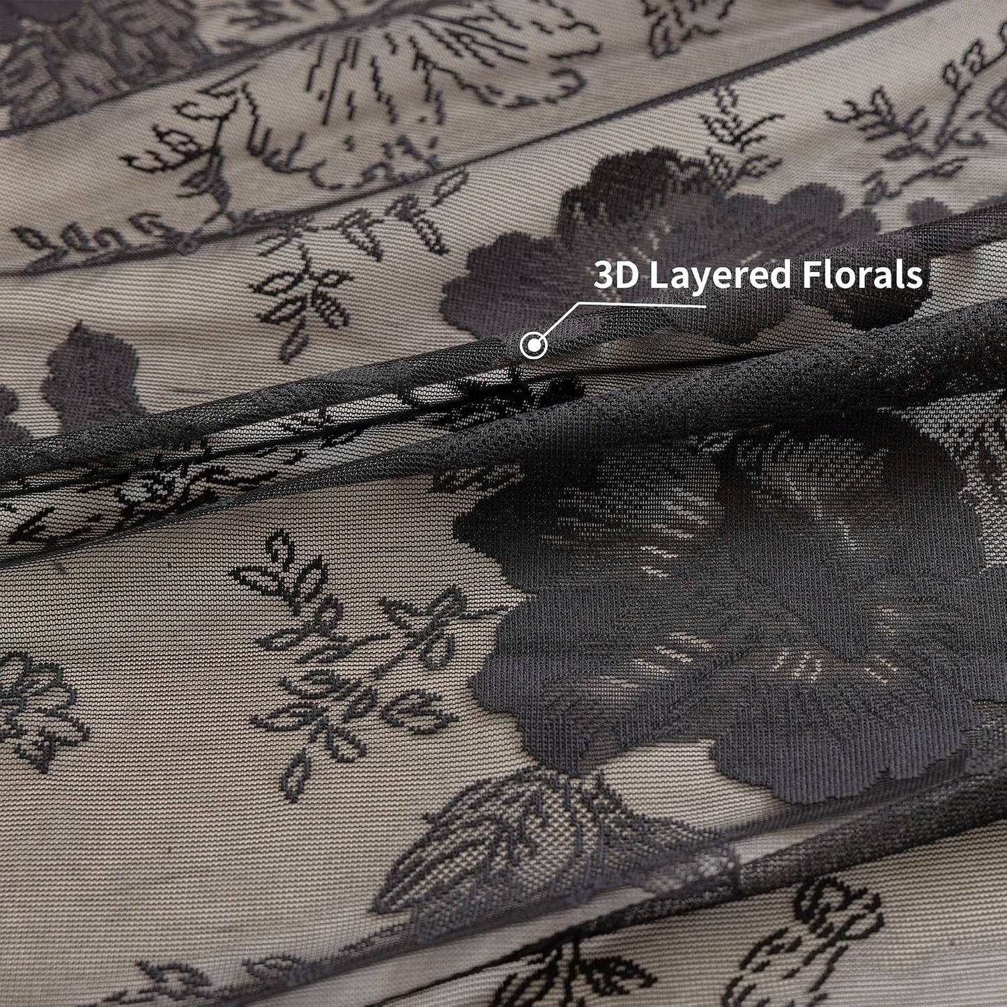 Black Lace Curtains 84 Inch Long Vintage Floral Sheer Drapes | for Living Room & Bedroom - Gothic Style Decor Light Filtering Scalloped Edges Curtains with Rod Pocket - 2 Panels, 55 x 84