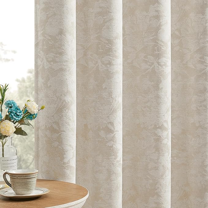 Beauoop Beige Floral Jacquard Blackout Curtains 72 Inches Long 2 Panels by Beauoop