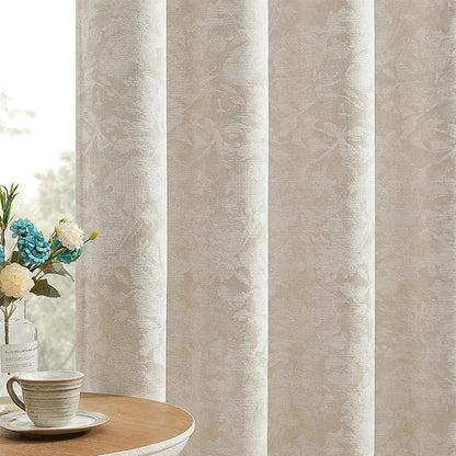 Beauoop Beige Floral Jacquard Blackout Curtains 72 Inches Long 2 Panels by Beauoop