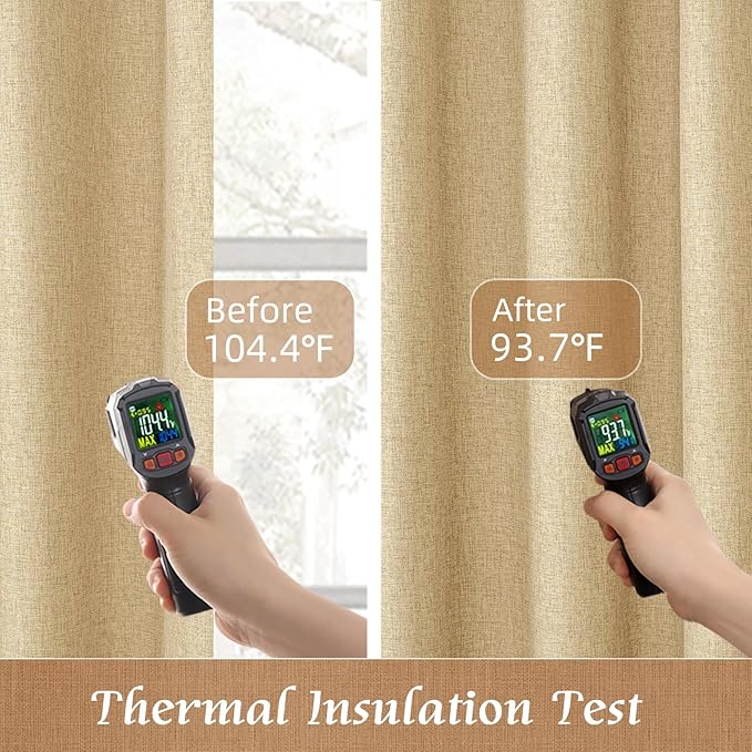 LAMIT Natural 100% Blackout Linen Curtains, 63 Inches Linen Textured Thermal - Image 4