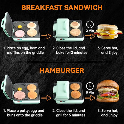 Baker's Friend Breakfast Sandwich Maker, Nonstick Electric Griddle & Grill Combo - Image 2