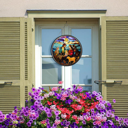 Nativity Suncatchers for Windows,6.3” Stained Glass Window Hangings,Hand-Painted Glass Panel Perfect for Home Décor