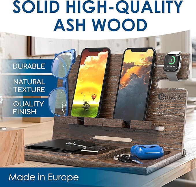 BarvA Two Phone Docking Station | Night Stand Desk Organizer | Wood Nightstand - Image 2