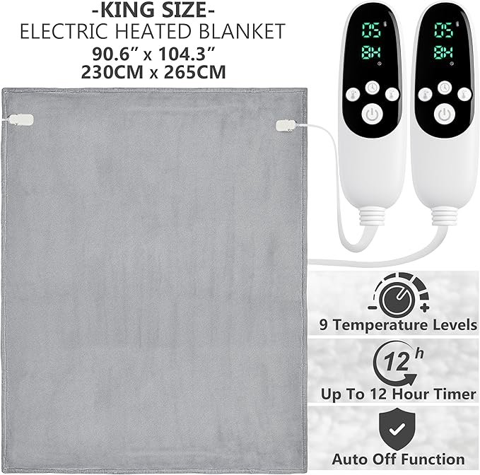 Heated Blanket Electric Luxurious Fleece King Blanket, 9 Heat Settings & 12H - Image 2
