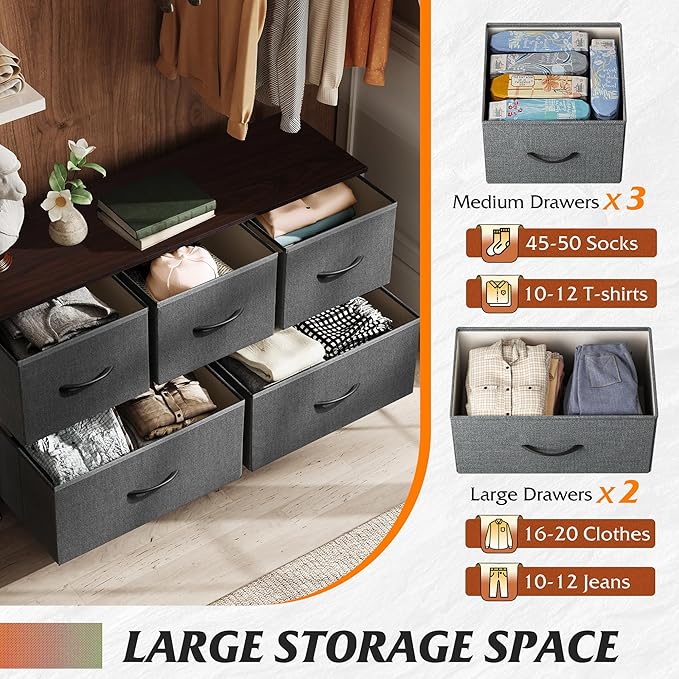 WLIVE Dresser for Bedroom with 5 Drawers, Wide Chest of Drawers, Fabric Dresser - Image 5