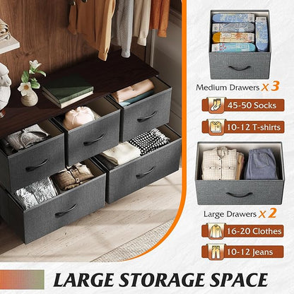 WLIVE Dresser for Bedroom with 5 Drawers, Wide Chest of Drawers, Fabric Dresser - Image 5