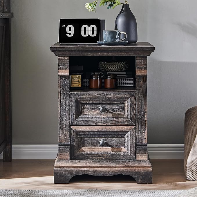 T4TREAM Farmhouse Nightstand Set of 2, Wood End Table w/Roman Column, Bedside - Image 8
