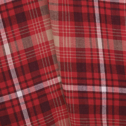 VHC Brands Rustic Red Plaid Braxton Scalloped Curtain for Kitchen & Dining Room Valance 16x72