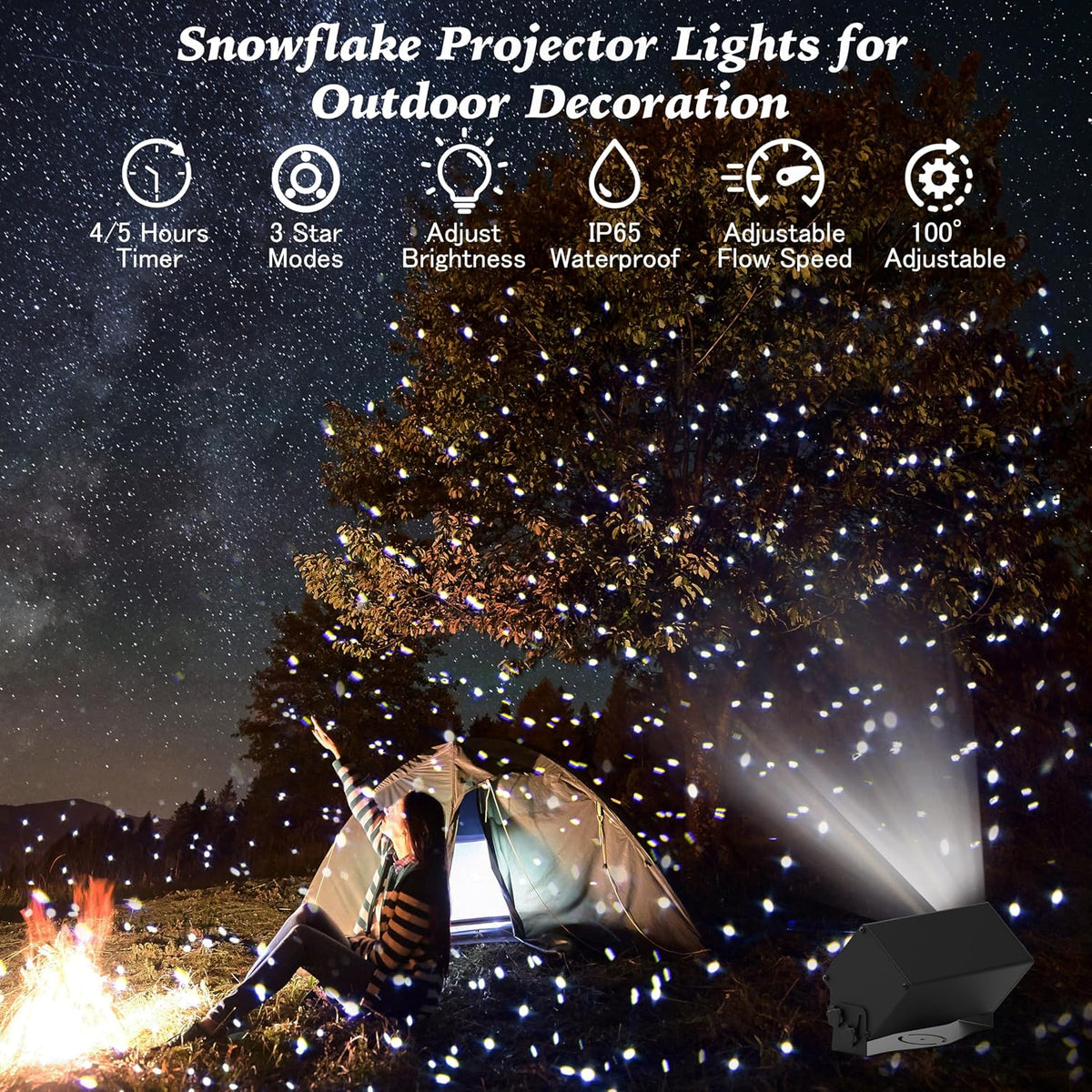 AIRIVO Outdoor Laser Lights Projector, White Laser Fairy Lights Projector, Ch...