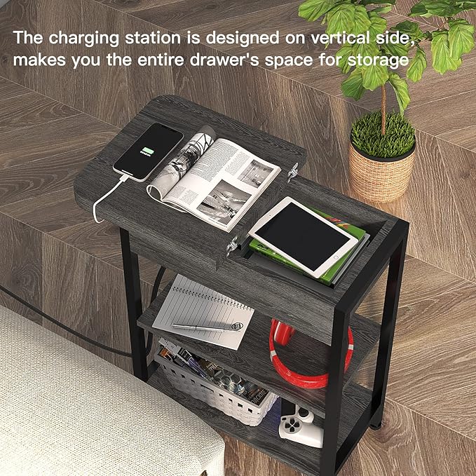 LIDYUK End Table with Charging Station, Flip Top Side Table with USB Ports and - Image 4