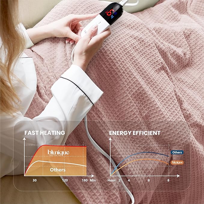 Heated Blanket Electric Throw Waffle, 50x60 Inches Sherpa Fleece Fast Heating - Image 4