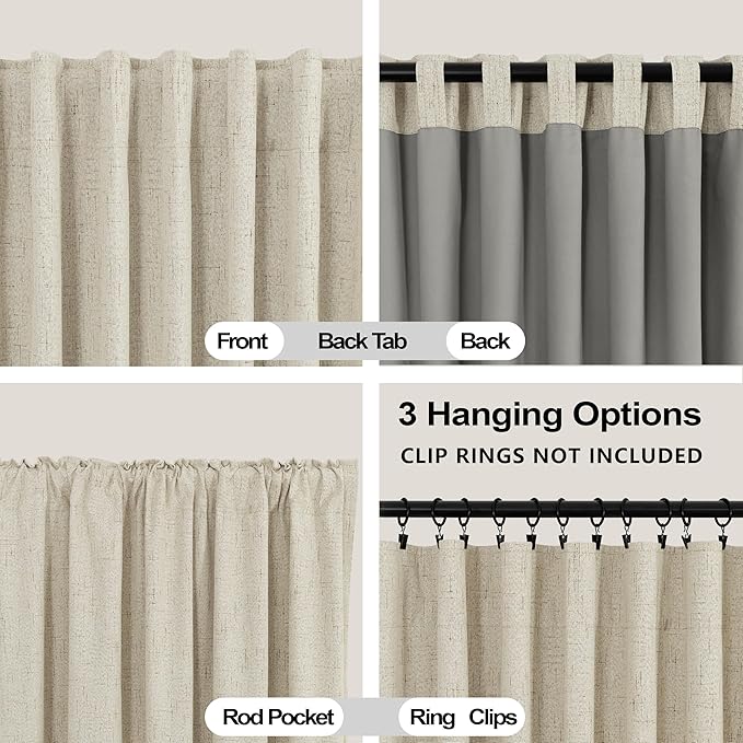 KOUFALL 108 Inch Linen Black Out Curtains Long - Image 4