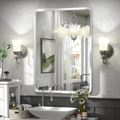 22x30 Inch Silver Bathroom Mirror, Rounded Rectangle Bathroom Vanity Mirror by GOLOMO