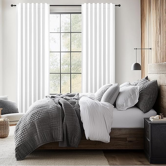 Solid White Blackout Linen Curtains 96 Inches Long - Image 7