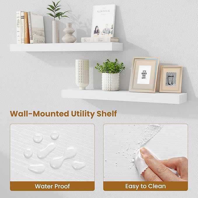Fun Memories Floating Shelves 30 Inch, Wall Mounted Wood Shelf Set of 2 - Image 4