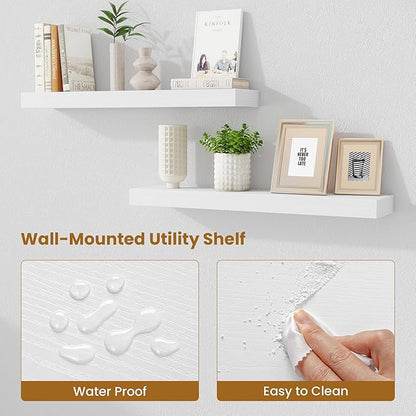 Fun Memories Floating Shelves 30 Inch, Wall Mounted Wood Shelf Set of 2 - Image 4