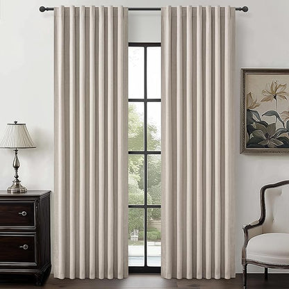 Grey Flax Taupe Hook Belt&Rod Pocket Curtains 84 inch Length 2 Panels Set by QJMYDECO