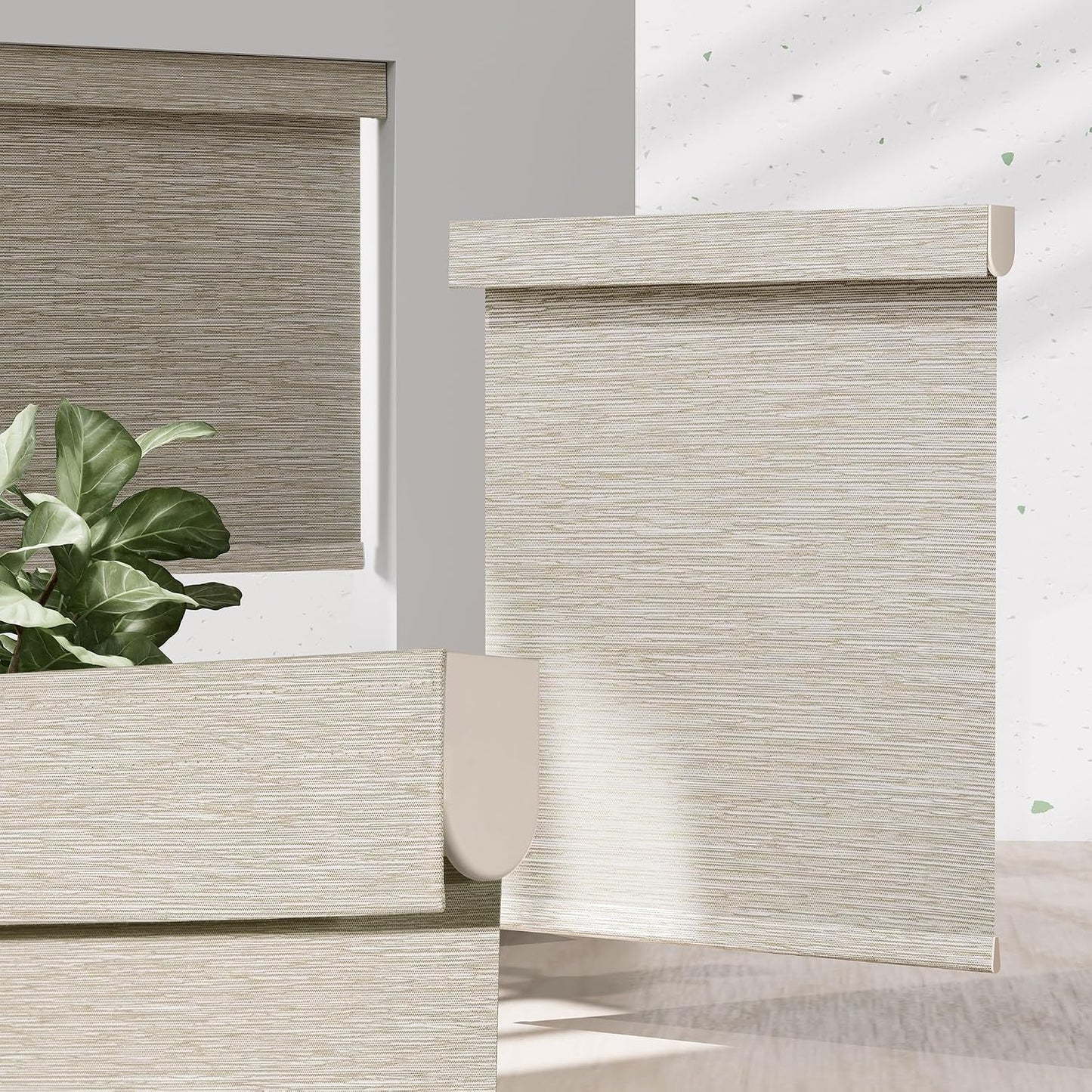 Blackout Roller Shades for Indoor Windows, Cordless Jacquard Fabric-Matched Roller Blinds, Easy to Install Privacy UV Protection Roll Up Blinds for Home Office, Beige, 58.5" W x 64" H
