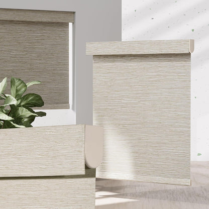 Blackout Roller Shades for Indoor Windows, Cordless Jacquard Fabric-Matched Roller Blinds, Easy to Install Privacy UV Protection Roll Up Blinds for Home Office, Beige, 58.5" W x 64" H