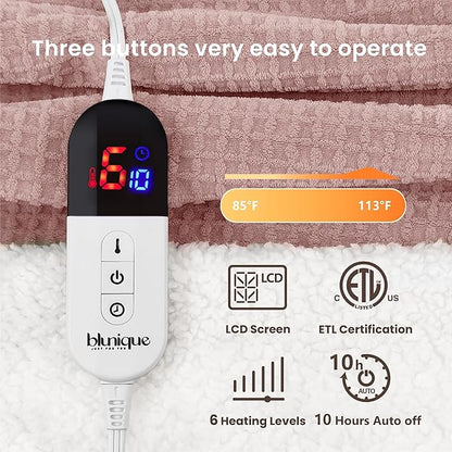 Heated Blanket Electric Blanket Twin Waffle, 62x84 Inches Sherpa Fleece Fast - Image 5