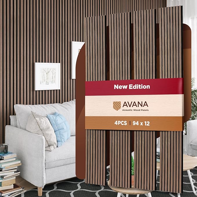 Avana Acoustic Wood Wall Panels – 94.4 X 12.6 Inch Walnut Acoustic Panels 4 PCs by AvanaHome
