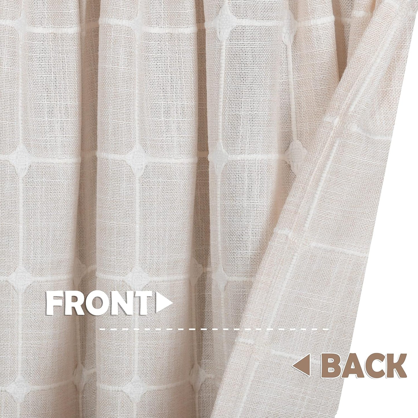2 Pack Faux Linen Valance for Windows Light Filtering Plaid Curtain Valances Kitchen Living Room Rod Pocket Farmhouse Country Rustic Bathroom Small Window Treatment (52x18 inch, Light Beige)