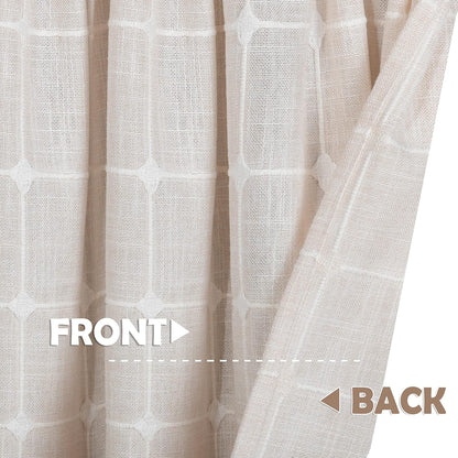 2 Pack Faux Linen Valance for Windows Light Filtering Plaid Curtain Valances Kitchen Living Room Rod Pocket Farmhouse Country Rustic Bathroom Small Window Treatment (52x18 inch, Light Beige)