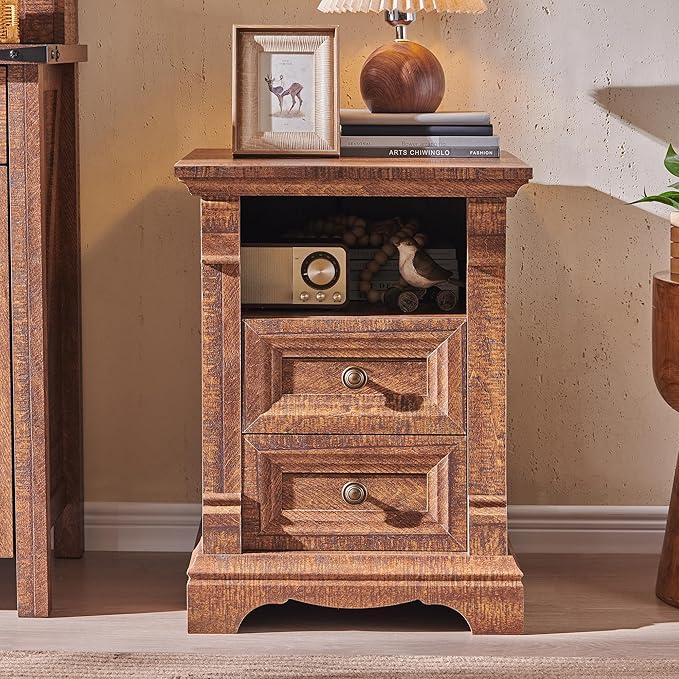T4TREAM Farmhouse Nightstand Set of 2, Wooden End Table w/Roman Column - Image 8