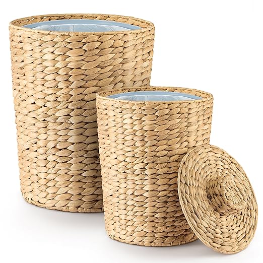Set of 2 Wicker Trash Can with Lid by TIDITA