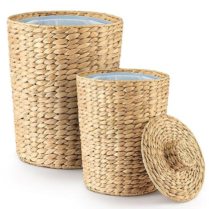 Set of 2 Wicker Trash Can with Lid by TIDITA