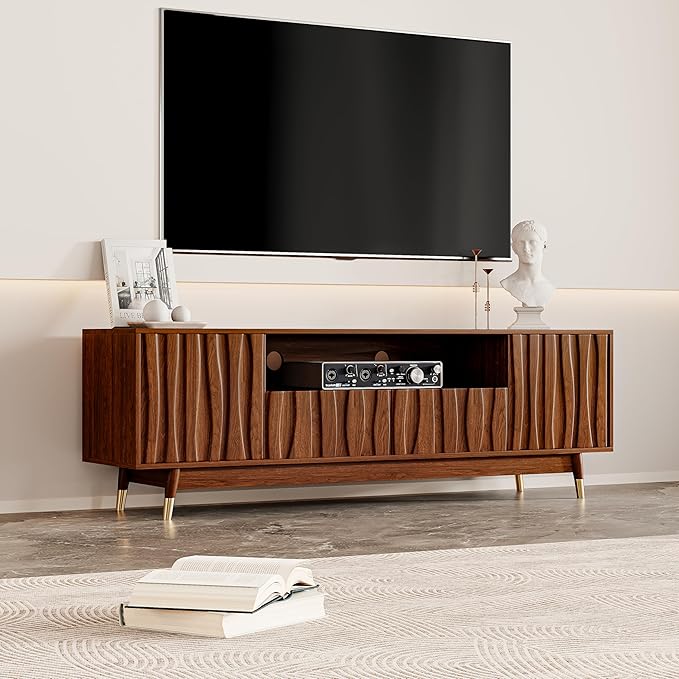 ATJafurn 66‘’ Brown Walnut Finish TV Stand - Image 2