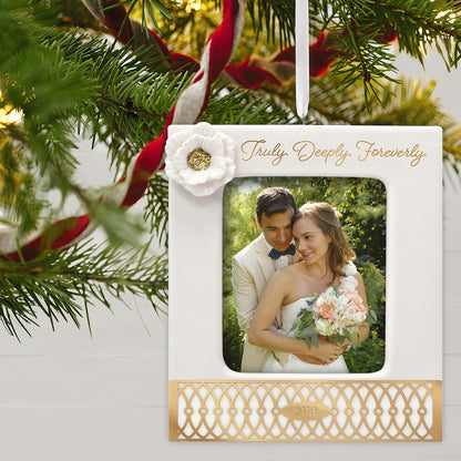 Hallmark Keepsake Christmas 2019 Wedding Ornament, Year Dated Truly. Deeply. Forever. Porcelain and Metal Photo Frame,