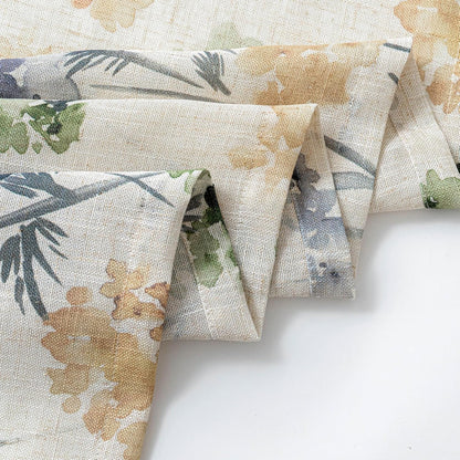 MYSKY HOME Sage Green Floral Linen Spring Curtains 84 inch Long 2 Panels Set Semi Sheer Light Filtering Farmhouse Flower Pattern Grommet Top for Living Room Bedroom, 52" W Each Panel