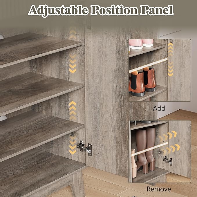 Shoe Cabinet Storage for Entryway, 4 Tier Fluted Shoe Storage Cabinet - Image 3