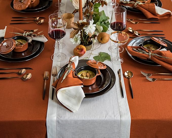 Solino Home Linen Cinnamon Tablecloth 60 x 120 Inch - Classic Hemstitch, 100%...