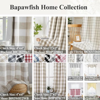 Buffalo Plaid Café Curtain Valances for Kitchen 55"x15"x1 | Woven Black Stripes on Beige Linen Textured Farmhouse Checkered Window Treatment for Bathroom Kitchen,Rod Pocket