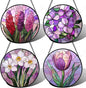 DASTOLL Stained Glass Window Hanging 4 Pcs Set Purple Flower Theme Large 15" by DASTOLL