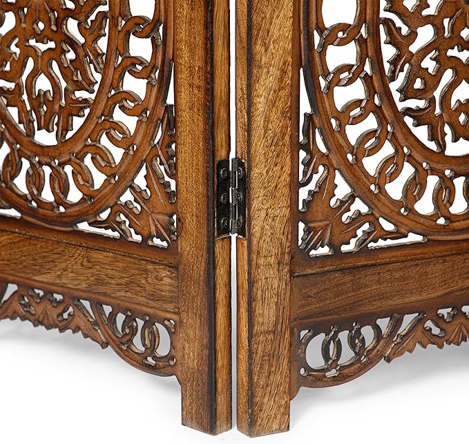 Lightnpro Wood Heart Design Handmade Hinged Foldable Partition 4 Panel Room - Image 5
